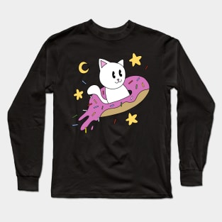 Cat Donut Spaceship Long Sleeve T-Shirt